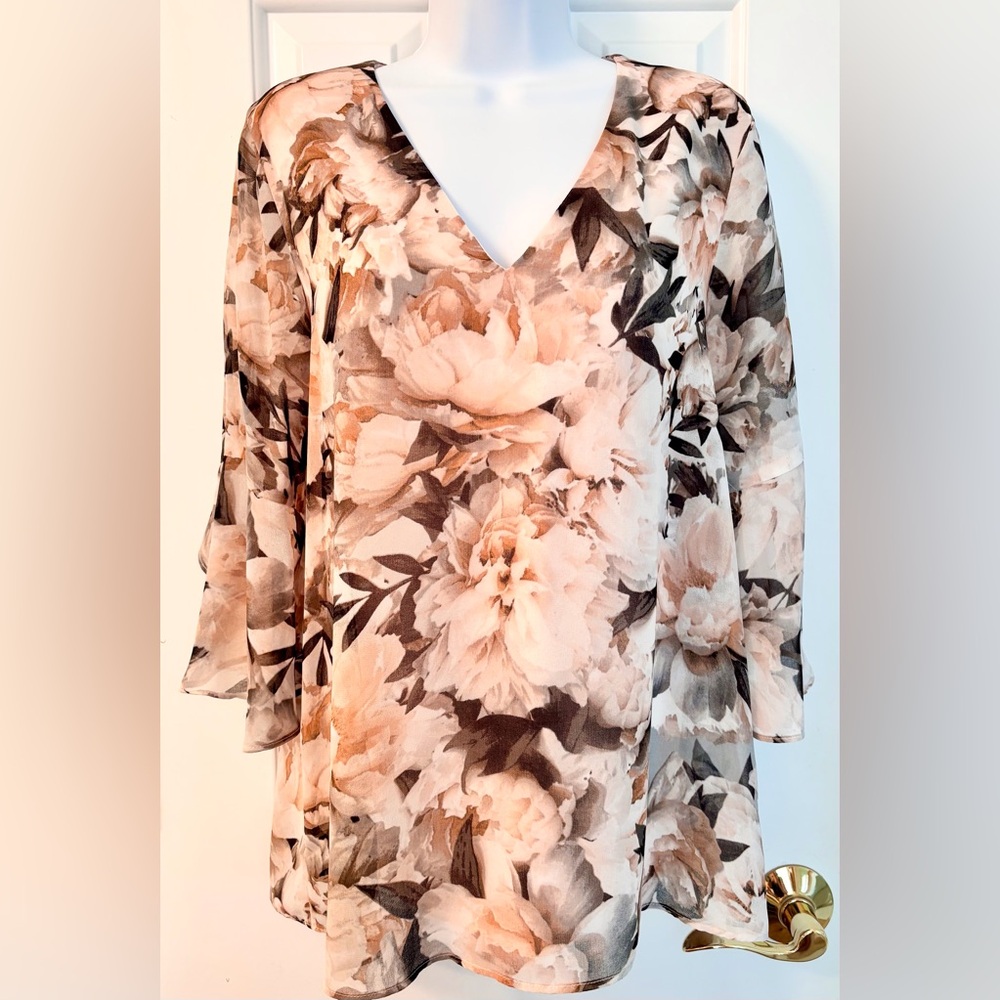 Calvin Klein Floral Chiffon V-Neck Women's Blouse